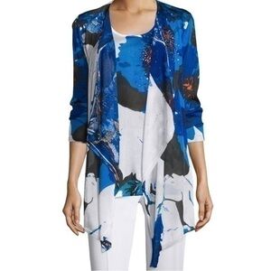 Berek Women’s Size S Blue White Black Floral Lapis of Luxury Open Cardigan